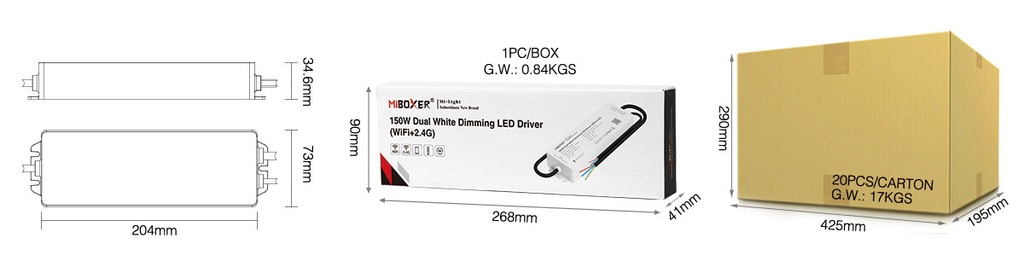 Mi-light WP2-P150V24 150W Dual White Dimming LED Driver IP67 (WiFi+2.4G) - Image 6