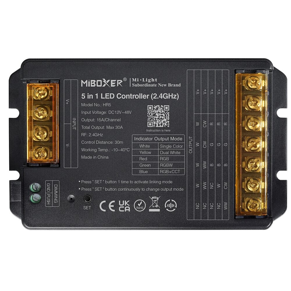 Mi-Light HR5 5 in 1 LED kontroller Max 30A (2.4GHz + Push + DMX512)