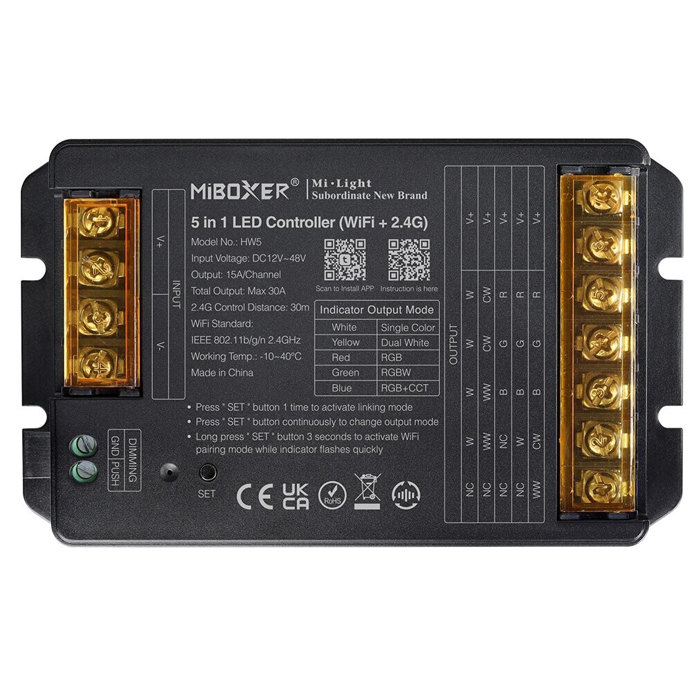 Mi-Light HW5 5 in 1 LED kontroller Max 30A (WiFi + 2.4G + Push + DMX512)