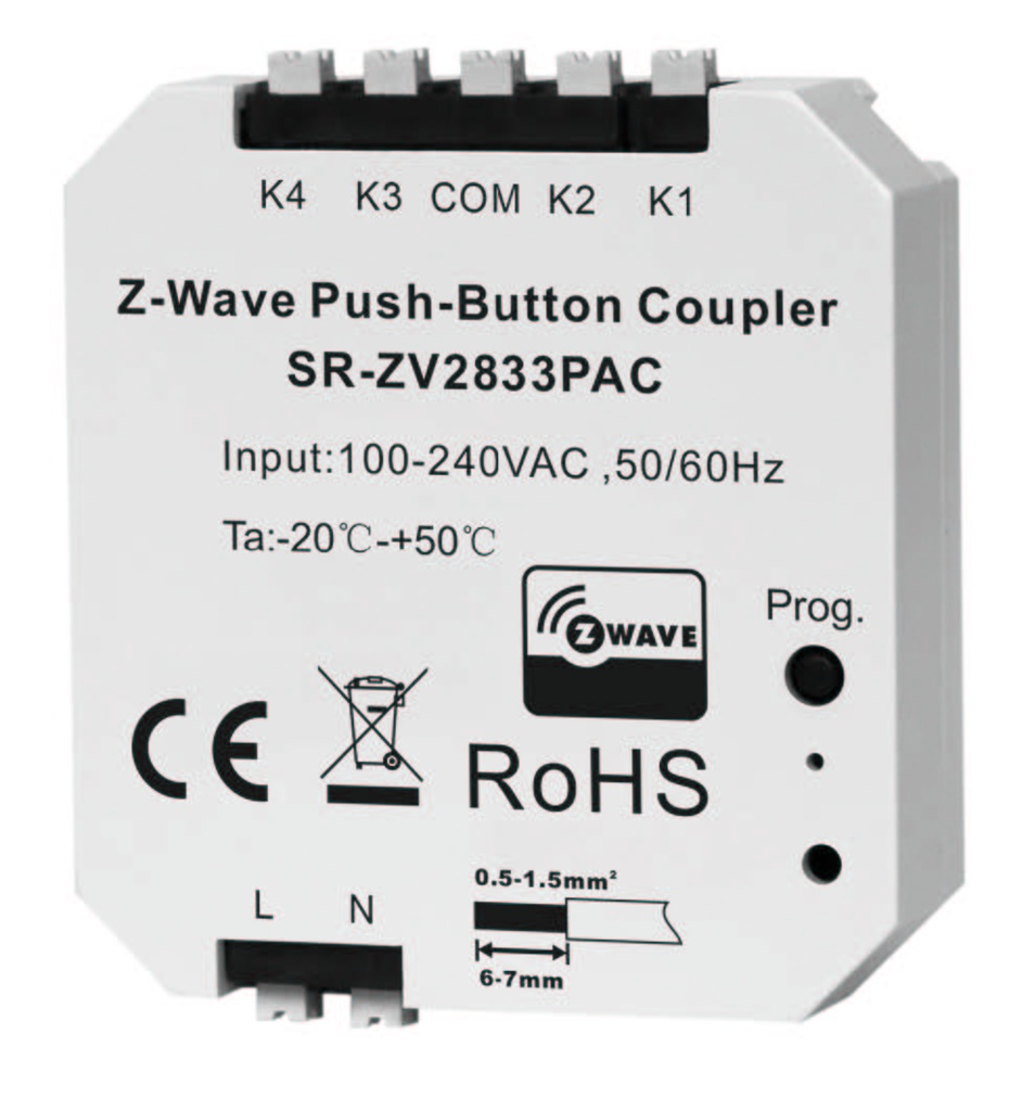 Inbyggnadsknapp 4 kanaler - Z-wave Push-button Coupler