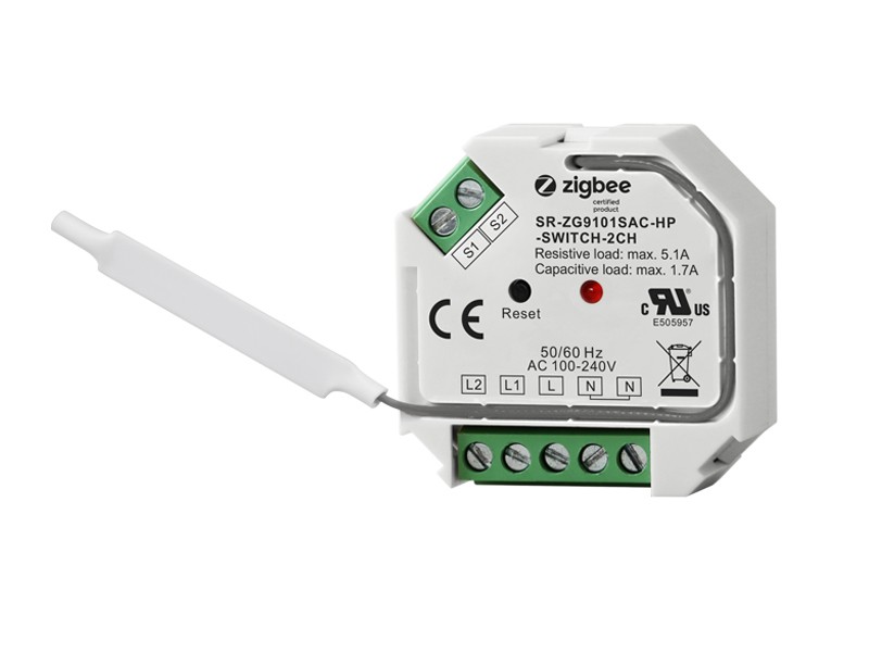 Inbyggnadsrelä AC 2 kanaler ZigBee - Sunricher 