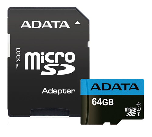ADATA microSDXC - 64GB - UHS-I Class 10 A1 ink adapter