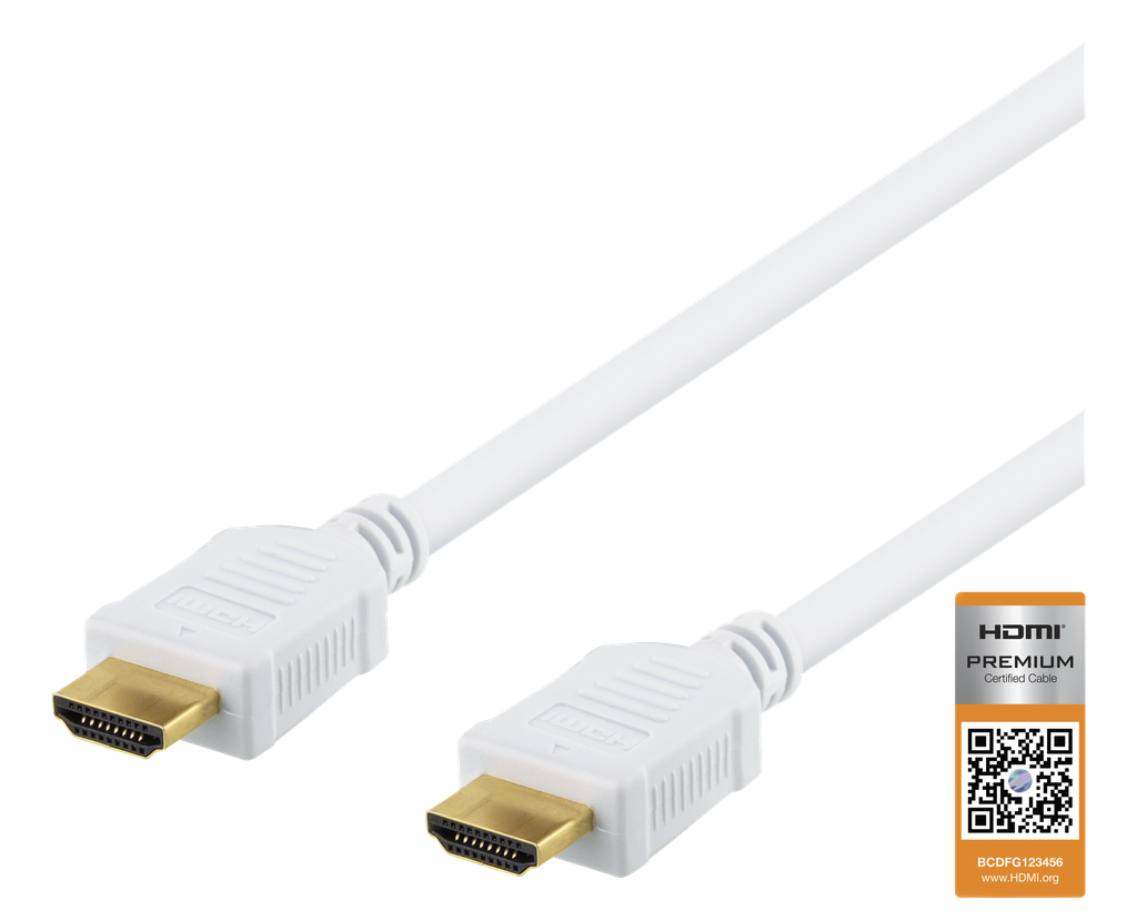 High-Speed Premium HDMI-kabel, 2m, Ethernet, 4K UHD, vit