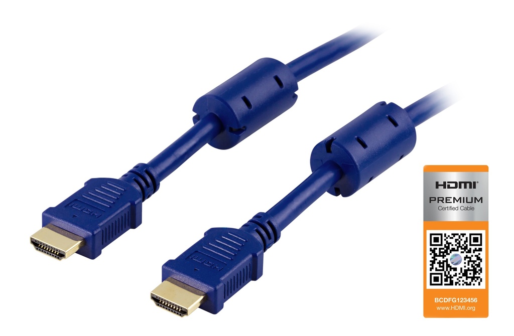 HDMI kabel 2m, Premium High Speed HDMI with Ethernet, blå