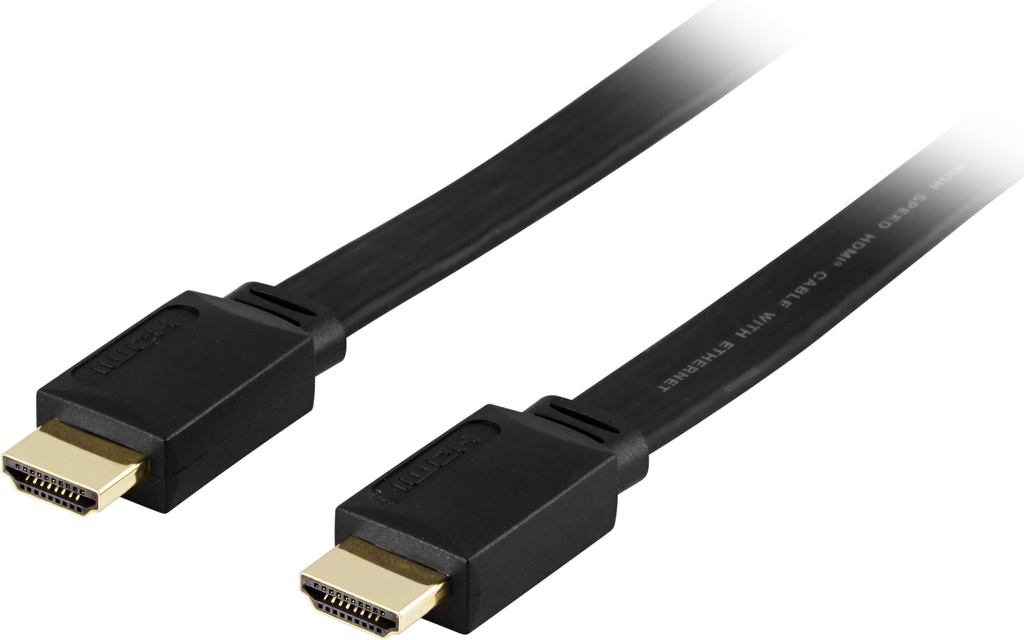 Platt HDMI kabel 10m, HDMI High Speed with Ethernet, svart