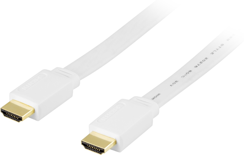 Platt HDMI kabel 10m, HDMI High Speed with Ethernet, vit
