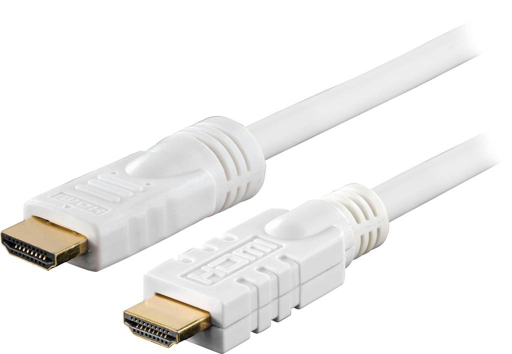 Aktiv HDMI kabel 10m, HDMI High Speed with Ethernet, vit