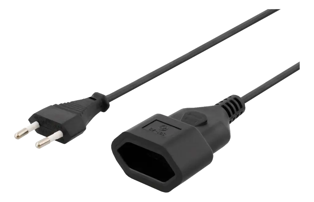 Ojordad apparatkabel 1m, CEE 7/16 till IEC 60906-1, svart