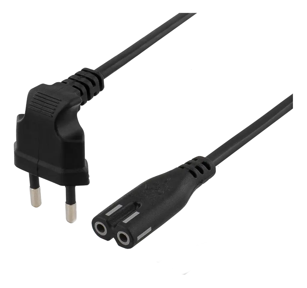 Ojordad apparatkabel 3m, vinklad CEE 7/16, IEC60320 C7, svart