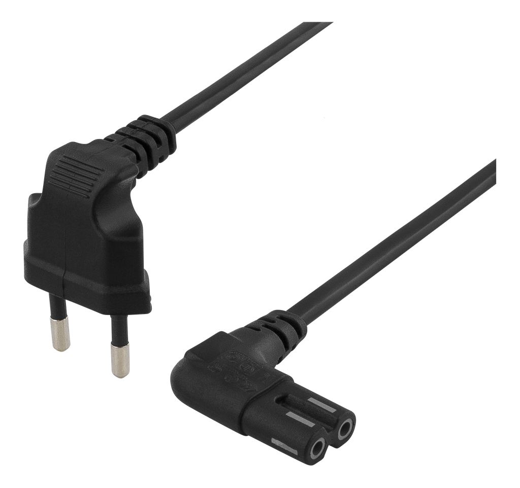 Ojordad apparatkabel 3m, CEE 7/16 - IEC 60320 C7, svart