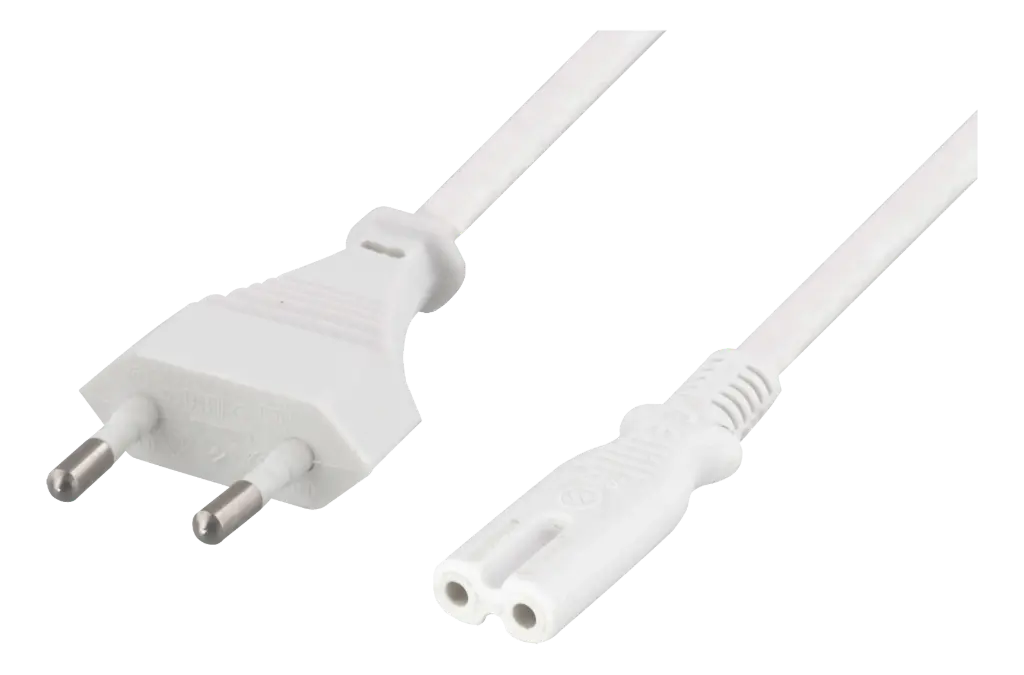 Ojordad apparatkabel 0,5m, CEE 7/16 till IEC 60320 C7, vit