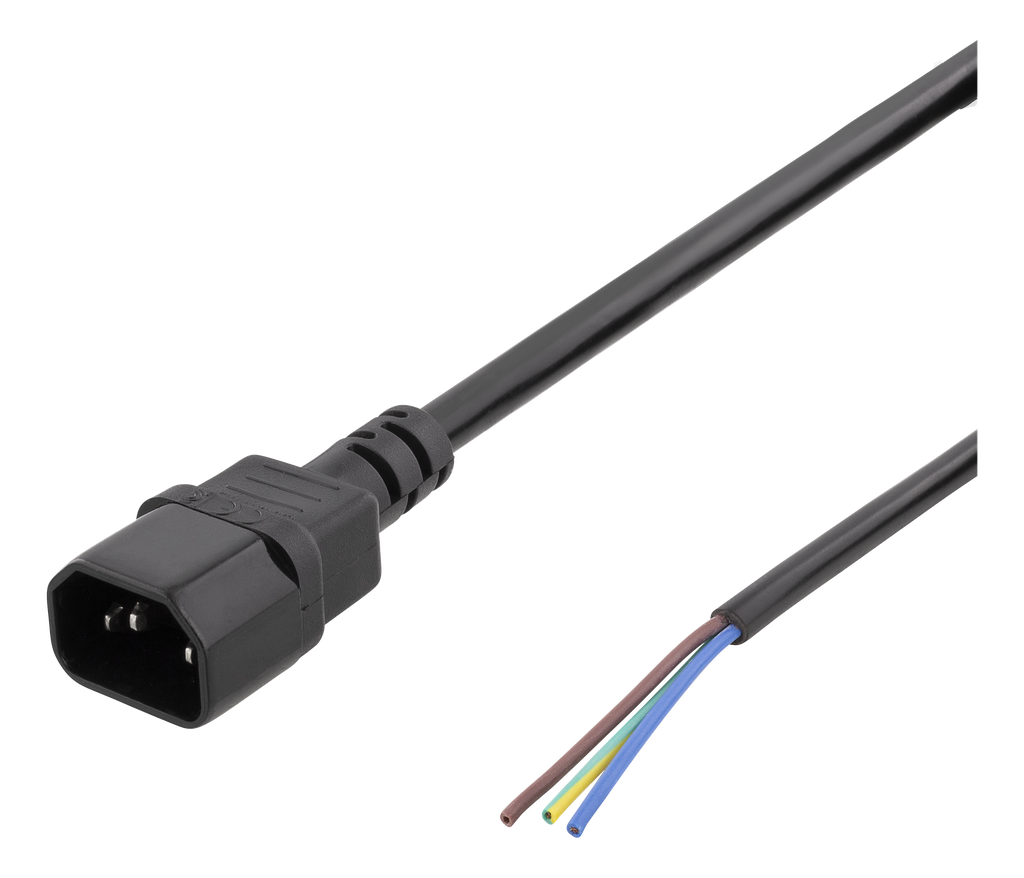 Kabel 2m, C14 - öppen ände, IEC C14, 10A, svart