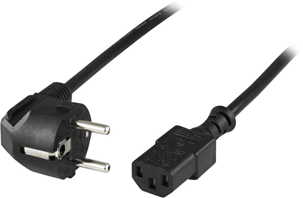 Apparatkabel 10m, vinklad CEE 7/7 - rak IEC C13, svart