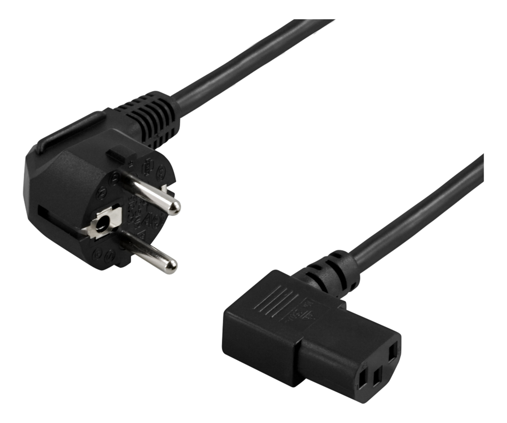 Apparatkabel 10m, vinklad CEE 7/7 till vinklad IEC 60320 C13, svart