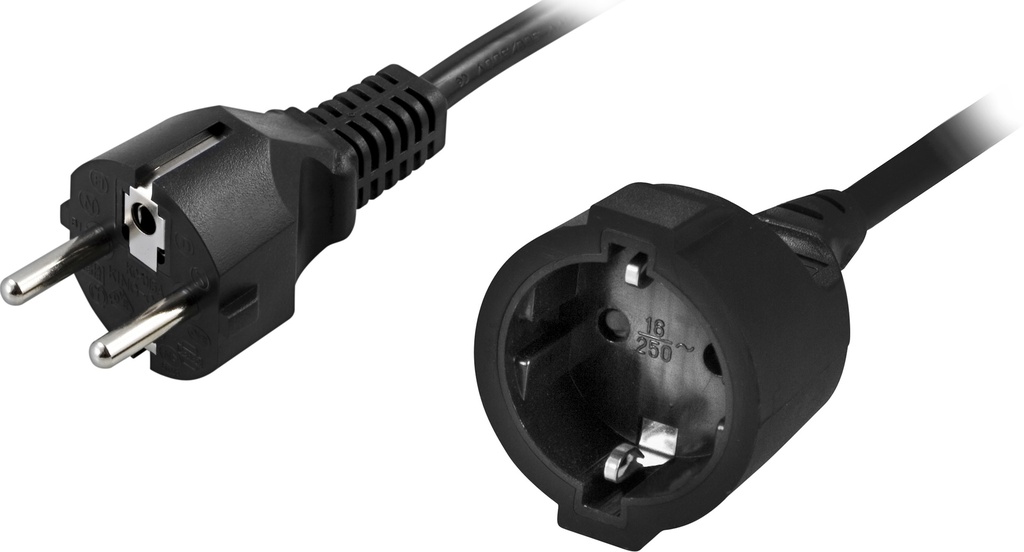Förlängningskabel 3m, CEE 7/7 - CEE 7/4(Schuko), svart