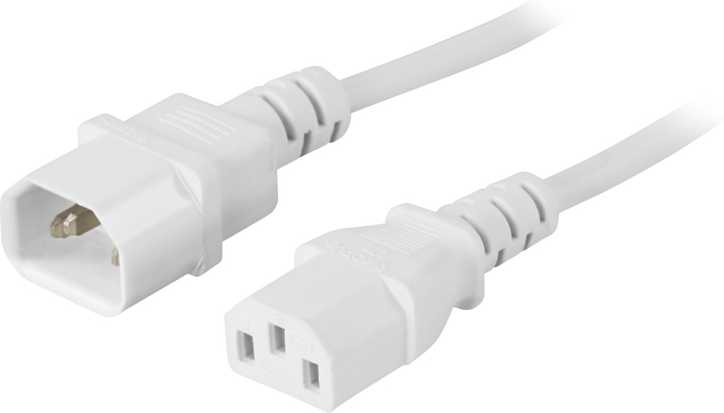Förlängningskabel 3m, rak IEC C13 - rak IEC C14, vit