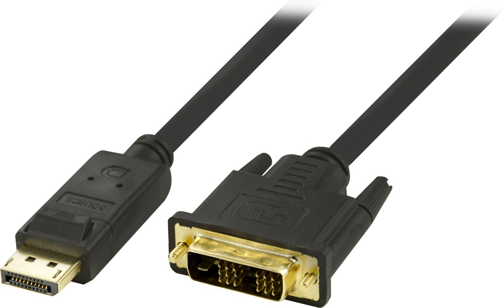 DisplayPort till DVI kabel 1m, 20-pin ha - ha, svart