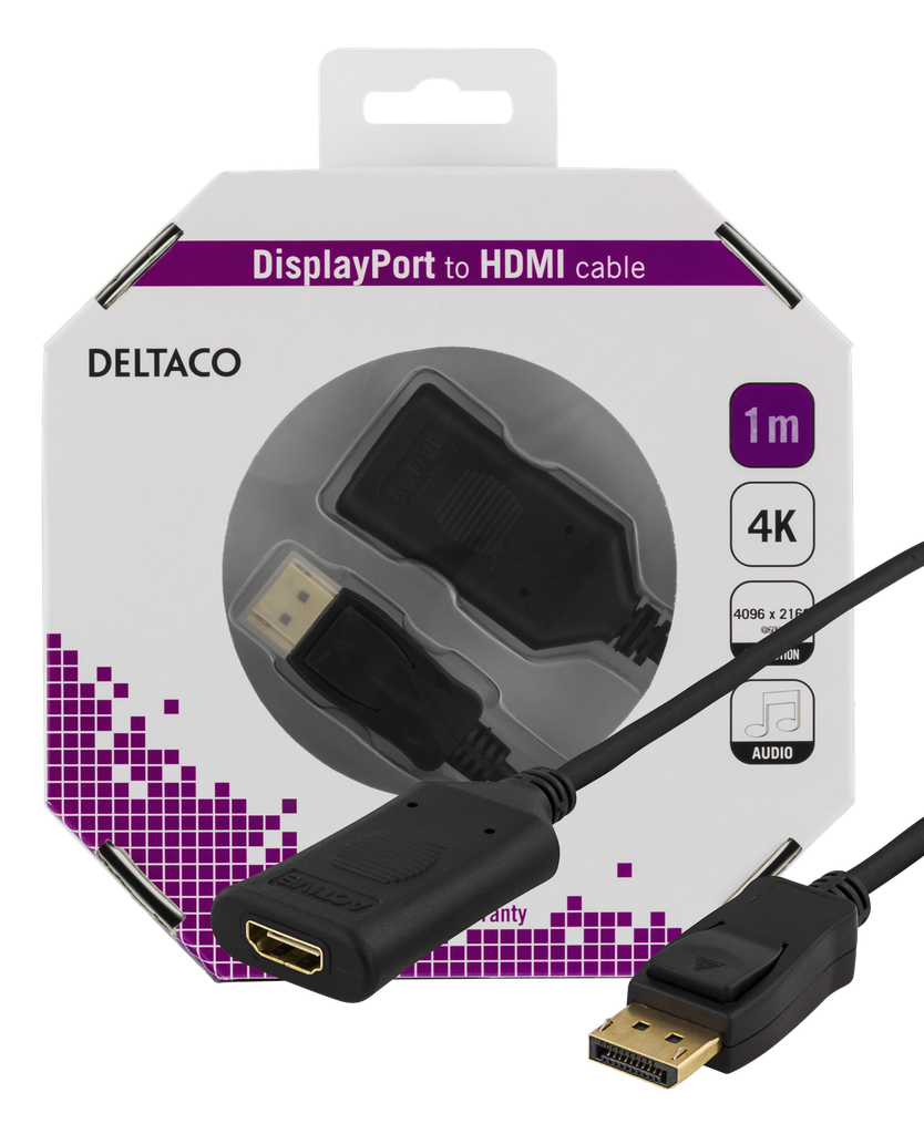 DisplayPort till HDMI 2.0b-kabel 1m, 4K i 60Hz, svart