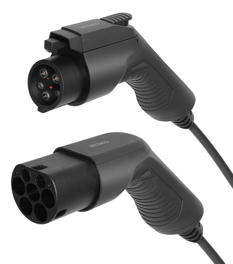 E-Charge laddkabel, typ 2 till typ 1, 1 fas, 16A, 3,6KW, 3m, svart