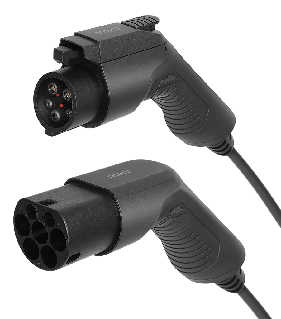 E-Charge laddkabel, typ 2 till typ 1, 1 fas, 16A, 3,6KW, 10m, svart