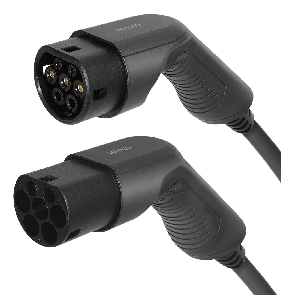e-Charge laddkabel, typ 2 till typ 2, 3 fas, 32A, 22KW, 7m, svart