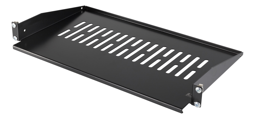 DELTACO 19" Fast hylla, 1U, SPCC, ventilationshål, svart