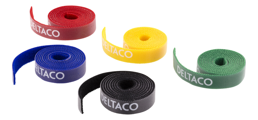 DELTACO kabelsorteringskit, kardborrband i olika färger, 5-pack