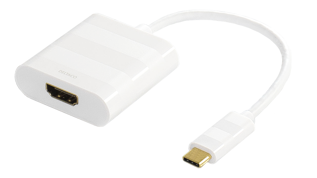 DELTACO USB-C till HDMI adapter, Typ C ha - HDMI ho, 4K, UHD, vit