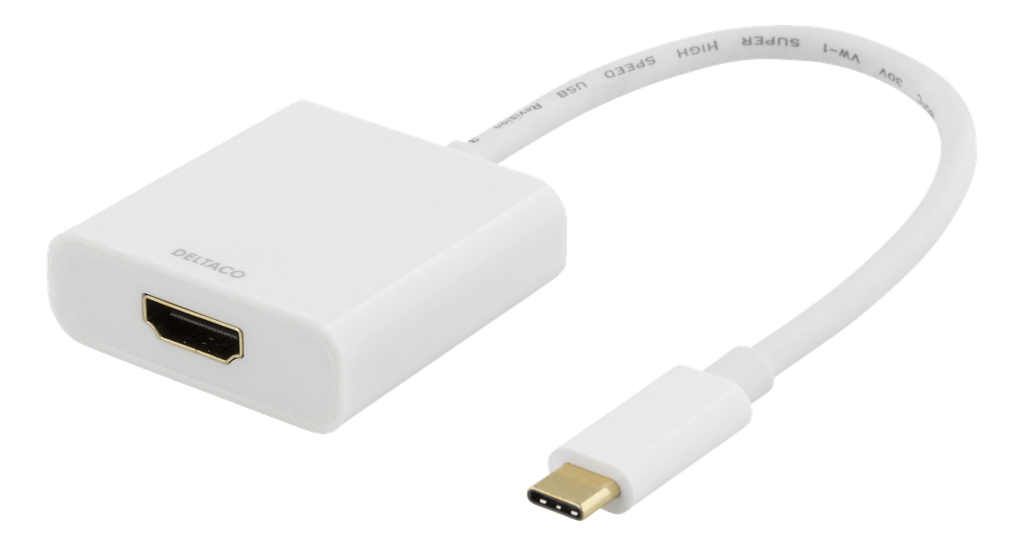 DELTACO USB-C till HDMI adapter, 4096x2160 30Hz, vit