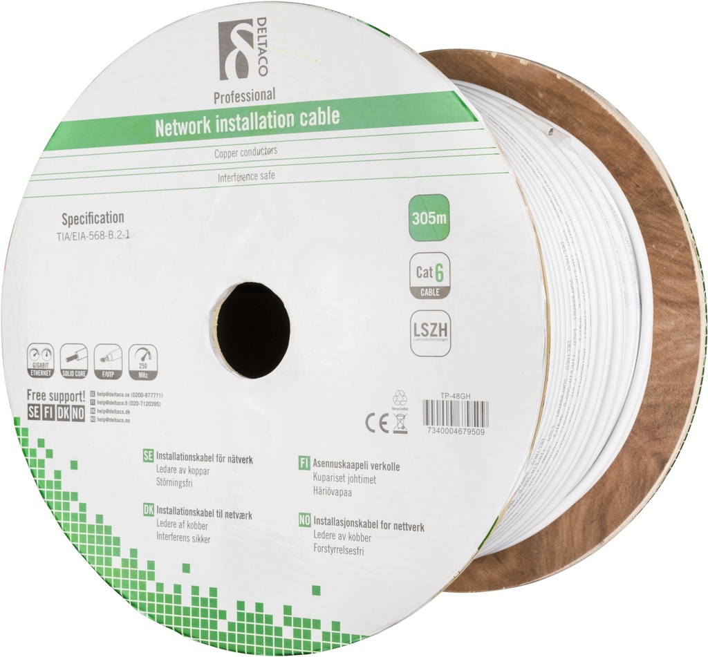DELTACO F/UTP installationskabel, Cat6, LSZH, 305m, vit