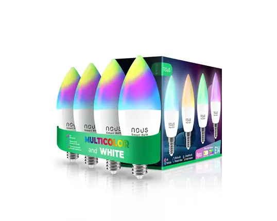 NOUS Smart LED-lampa E14 – RGB, WiFi, Matter-stöd- 4-pack