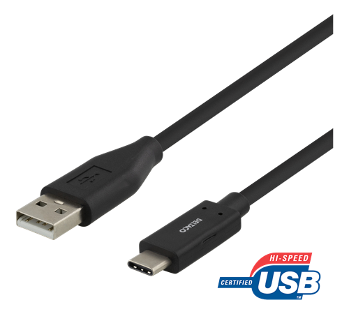 USB-C till USB-A kabel, 1m, 3A, USB 2.0, svart