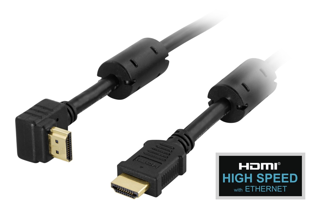 Vinklad HDMI kabel 1,5m, Premium High Speed HDMI, svart