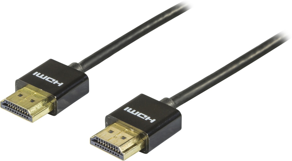 Tunn HDMI-kabel 3m, HDMI High Speed with Ethernet, svart