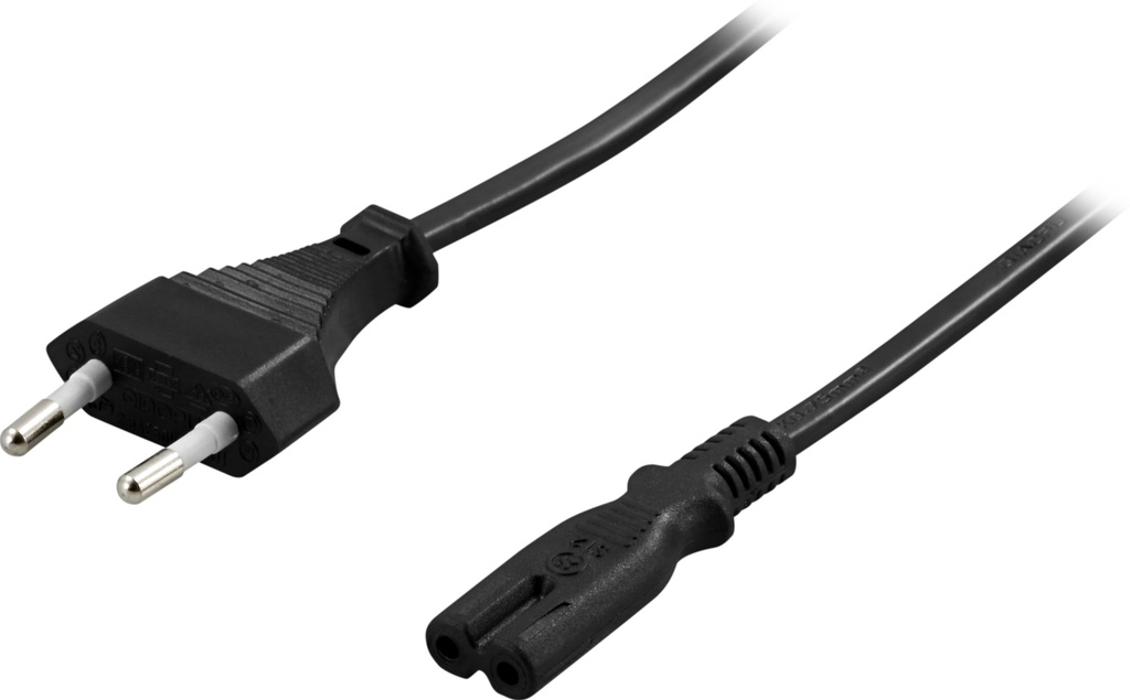 Ojordad apparatkabel 1m, rak CEE 7/16 - rak IEC C7