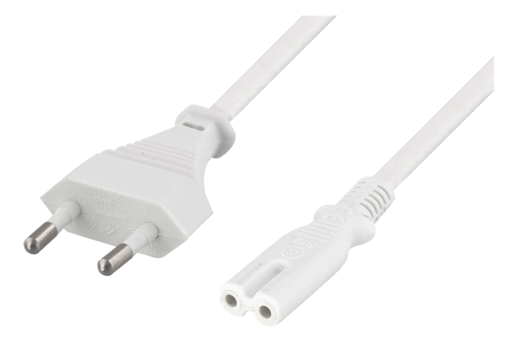Ojordad apparatkabel 3m, CEE 7/16 till IEC 60320 C7, vit