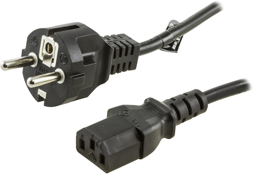 Apparatkabel 0,5m, rak CEE 7/7 - rak IEC C13, svart