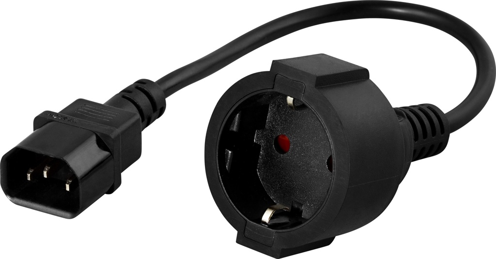 Apparatadapter 0,2m, IEC C14 hane till CEE 7/4 (Schuko) hona, svart