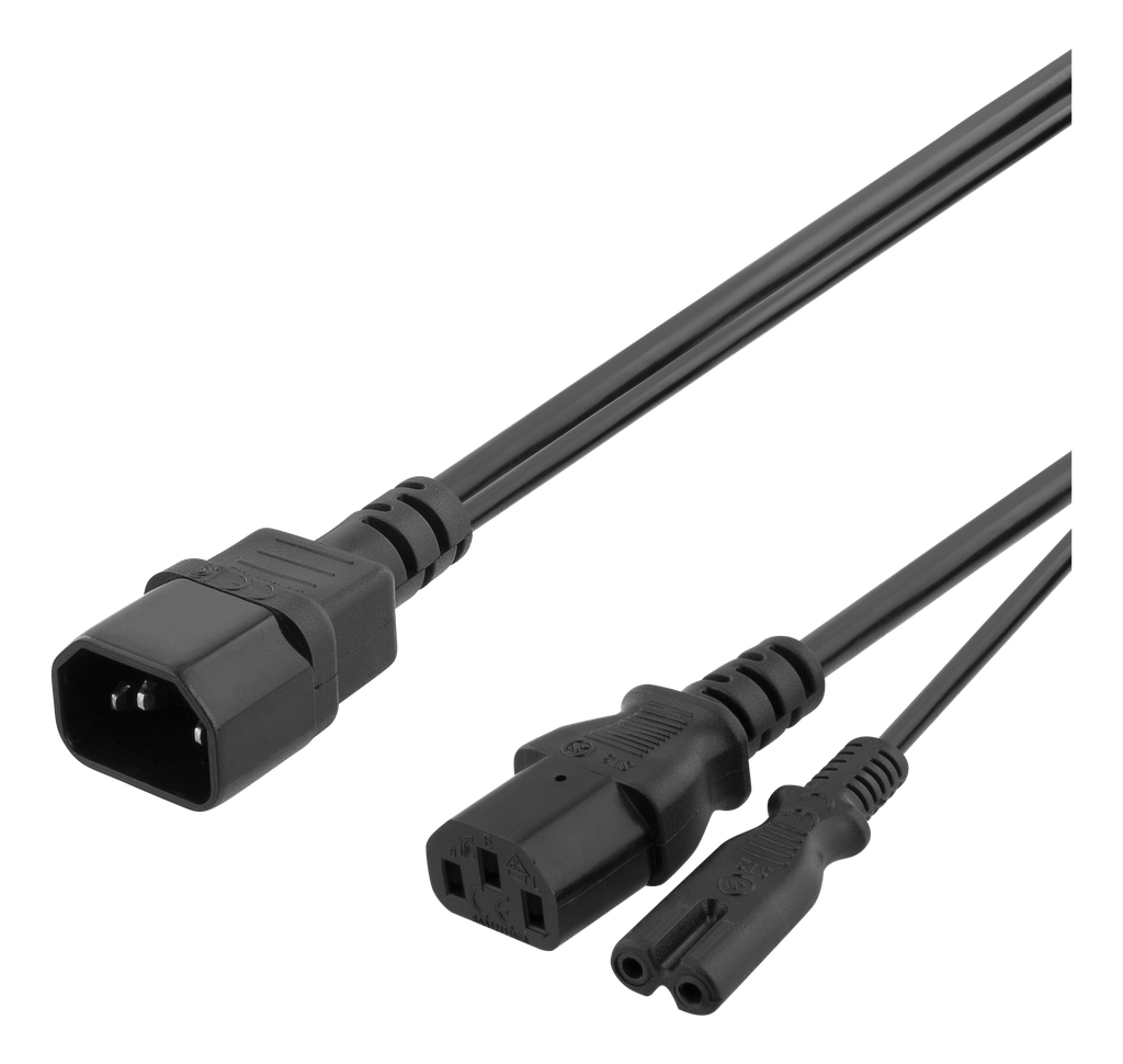 Apparatkabel 0,5m, C14 - C13+C7, svart