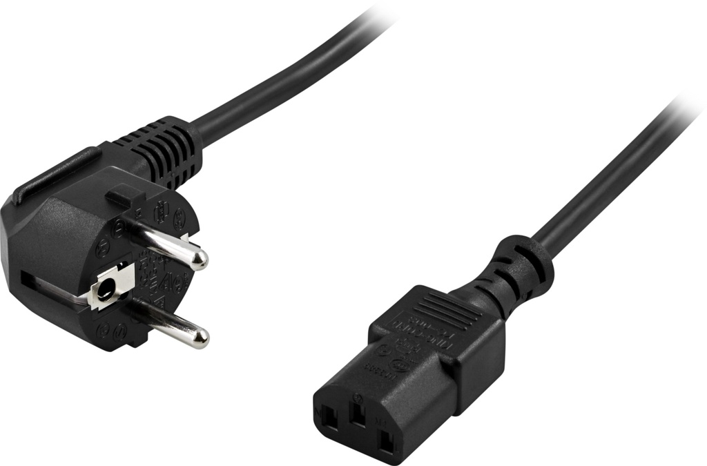 Apparatkabel 3m, vinklad CEE 7/7 - rak IEC C13, svart