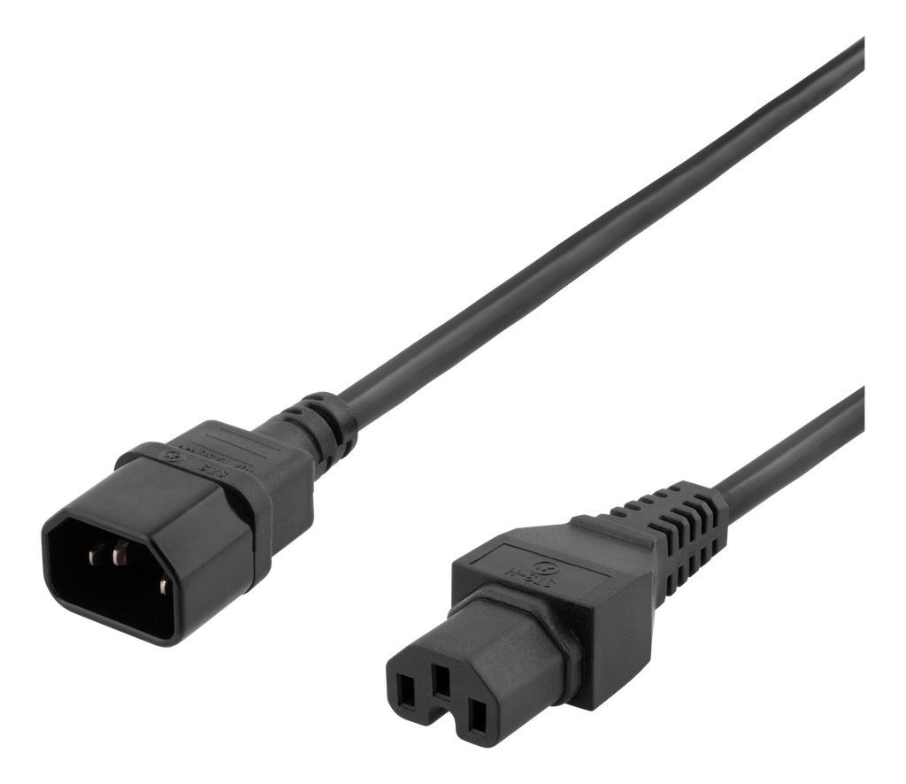 Förlängningskabel 2m, IEC C15 - IEC C14, 250V/10A, svart