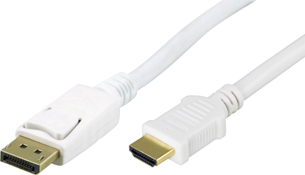DisplayPort till HDMI kabel 1m, 20-pin ha - ha, vit