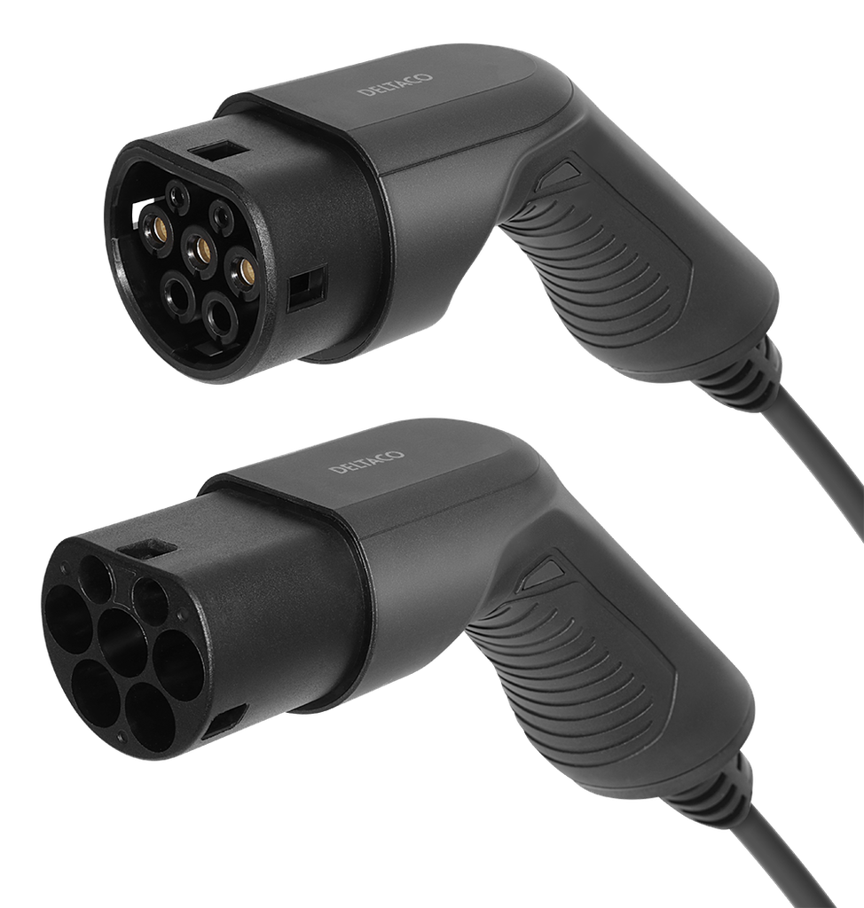E-Charge laddkabel, typ 2 till typ 2, 1 fas, 16A, 3,6KW, 3m, svart
