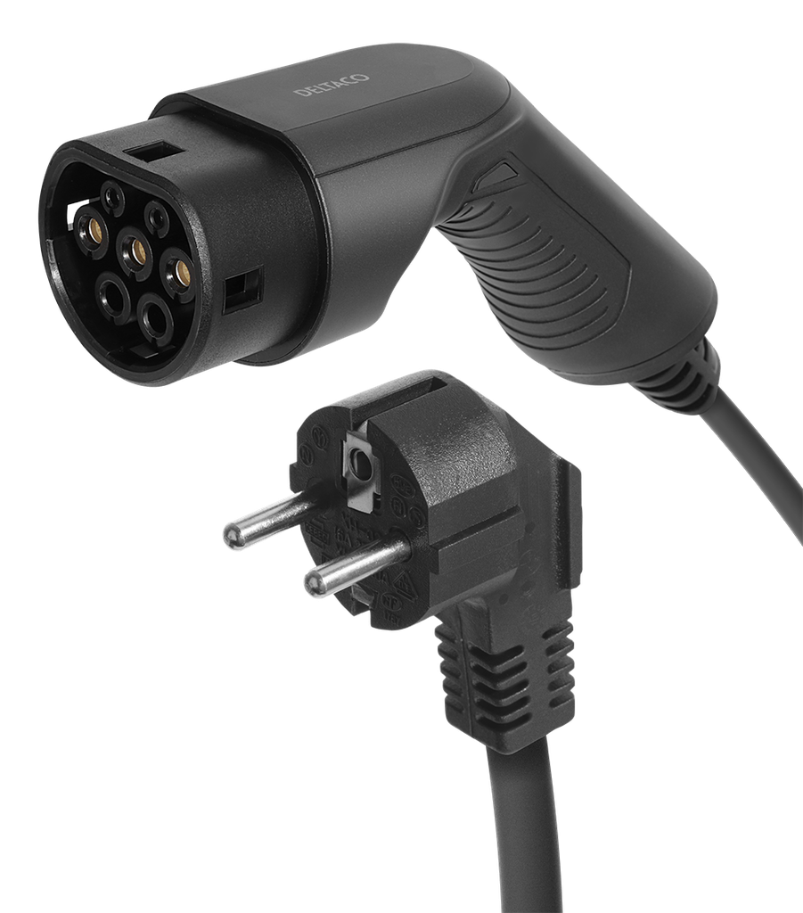 e-Charge laddkabel, Schuko till typ 2, 1fas, 6-16A, 4+1, 5m, svart