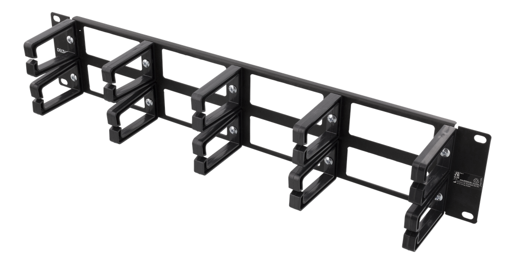 DELTACO 19” kabelhanterare, metall/plast, 10 öglor, genomföring, 2U