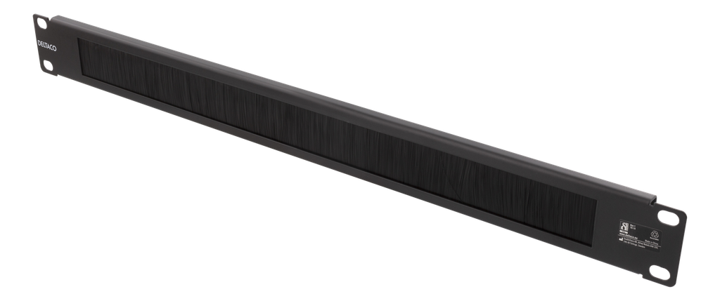 DELTACO 19” kabelgenomföring med borste, metall/nylon, 1U, svart
