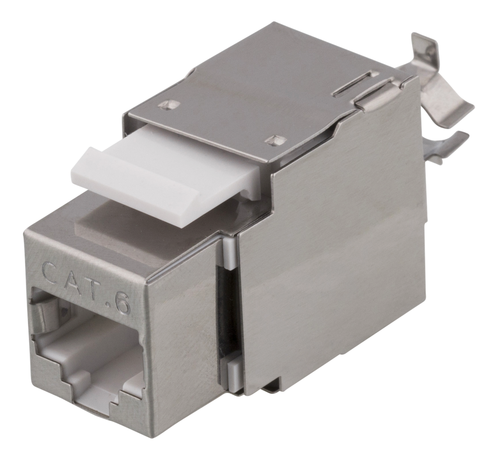 DELTACO Cat6 skärmat Keystone-uttag, LSA/110-terminering, plast, 180, vit/metall