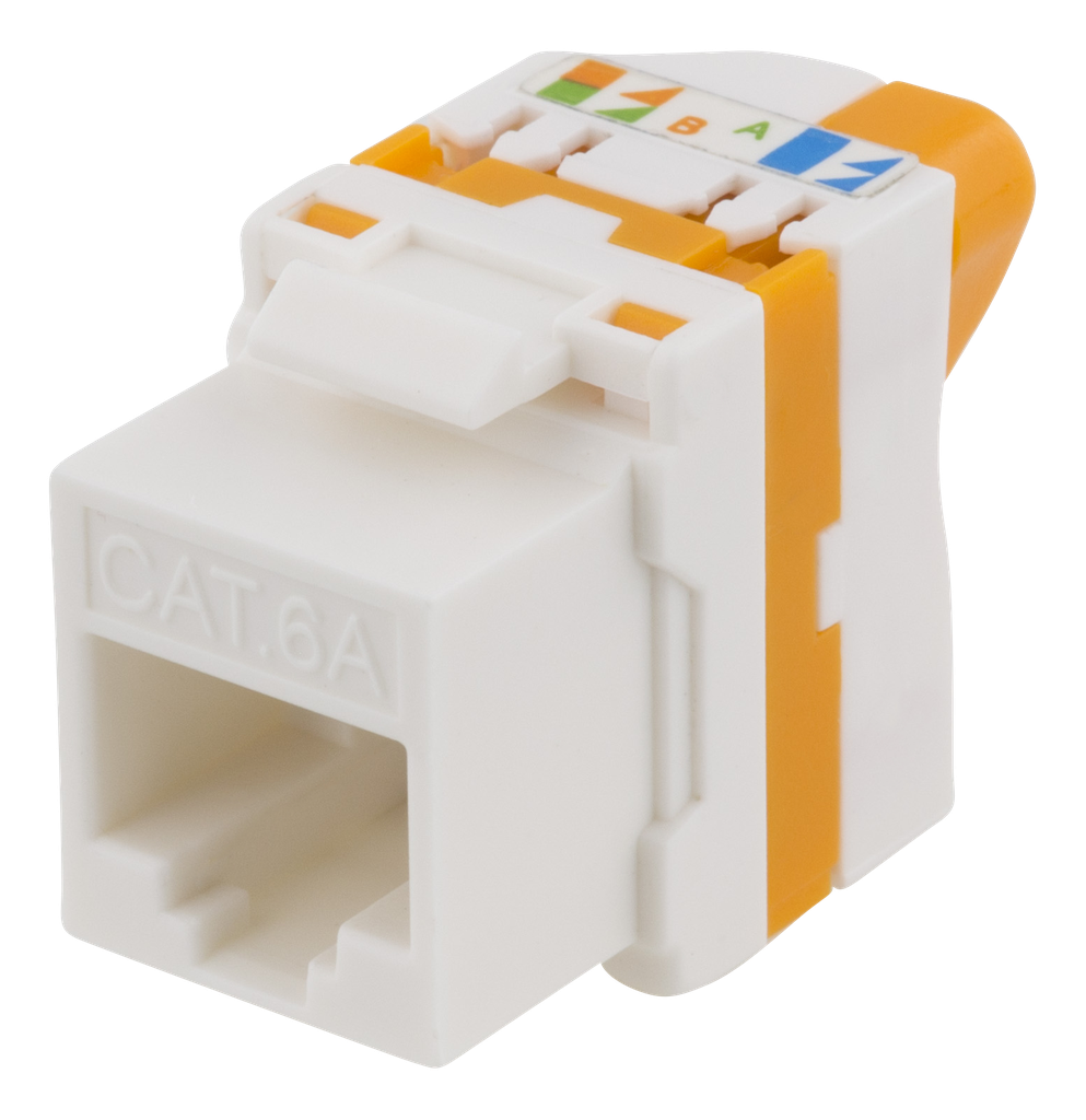 DELTACO Cat6A Keystone-uttag, verktygsfri, plast, vit/orange