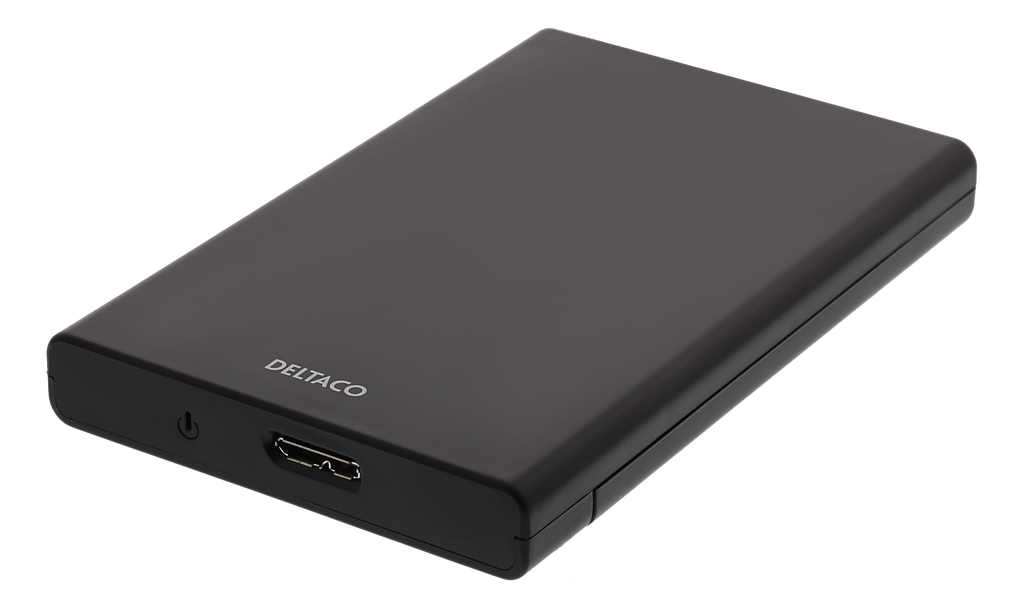 DELTACO Externt hårddiskkabinett, USB 3.0, skjutbar lucka, 2,5" HDD, svart