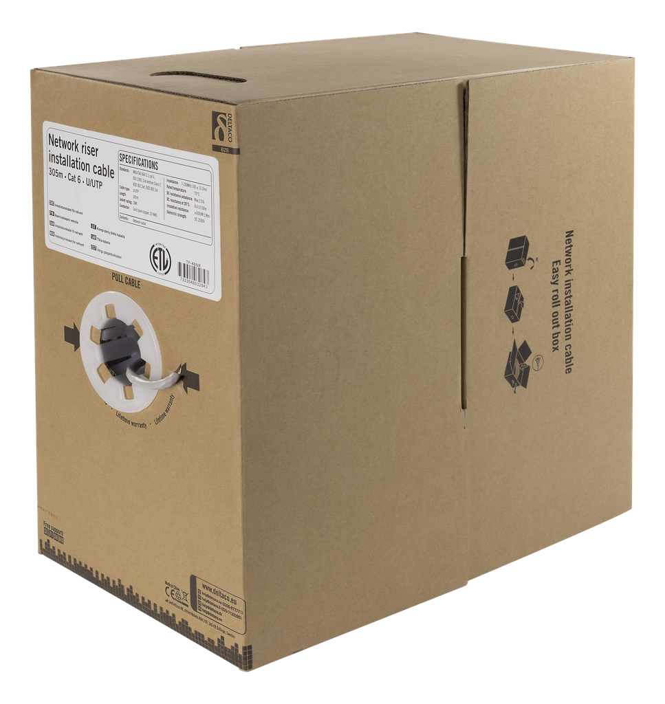 DELTACO U/UTP Cat6 riser installationskabel, 305m box, 250MHz, Delta-c